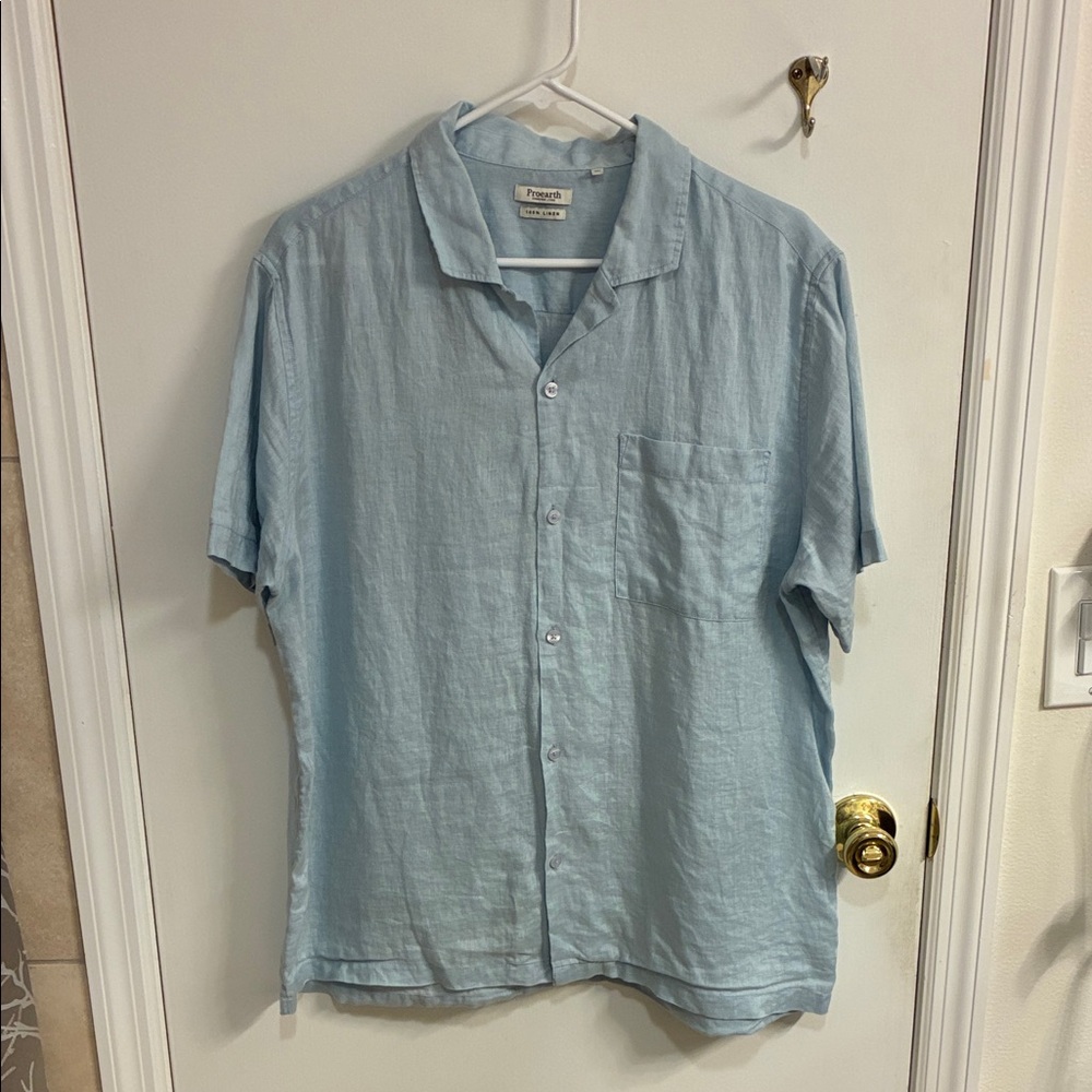Men's Light Blue 100% Linen Button Down Shirt Sz XL